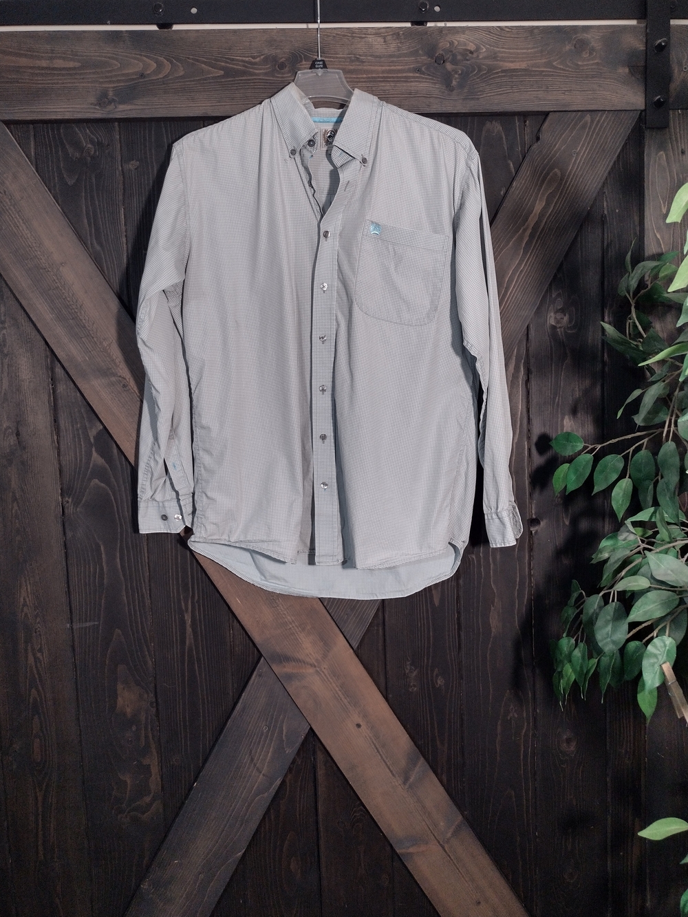 Cinch Mens Blue Gray Button Down Shirt Size Medium 100% Cotton